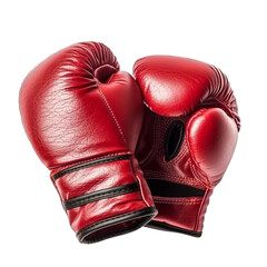 A pair of red leather boxing gloves isolated on a transparent background - obrazy, fototapety, plakaty