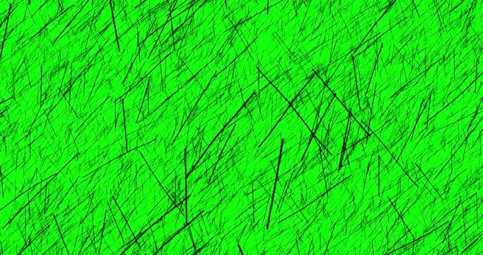 Lines overlay animation random sketch black green screen. Cartoon greenbox isolated doodle grunge crazy scratches, animation good  for any video material 4K.
