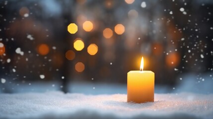 Candles in Snow Winter Evening - Christian Cross & Serene Atmosphere | Religious Symbolism