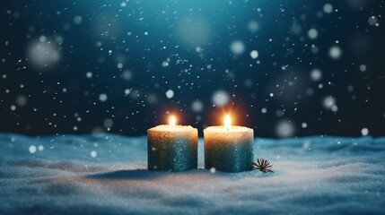 Candles in Snow Winter Evening - Christian Cross & Serene Atmosphere | Religious Symbolism