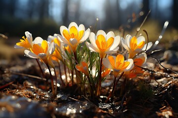 Spring's Arrival: Close-Up of Blooming White Crocuses