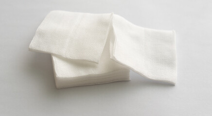 Clos up of Medical Surgical Gauze in pile stack . Selective Focus