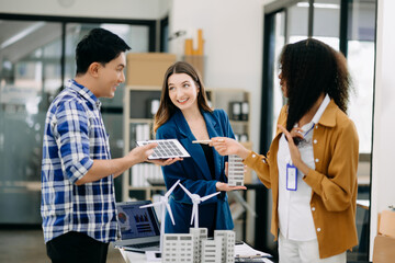 Discussion among businesspeople on the latest developments in solar cell panel technology and Solar Energy Environment city .