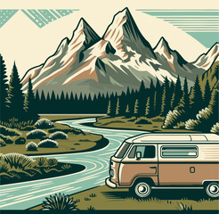 Camper van on nature park