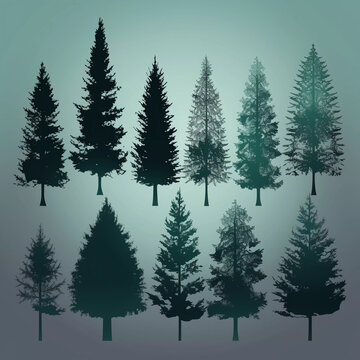 Set of Silhouette of Chrismas tree vector illustration. © Spaces