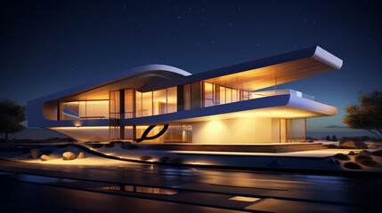 Maison d'architecture moderne, villa de luxe. Arrière-plan pour conception et création graphique.