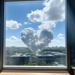 Love Above: A Heart-Shaped Cloud Over the City Skyline