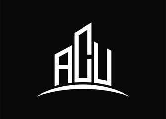 Fototapeta premium Letter ACU building vector monogram logo design template. Building Shape ACU logo.