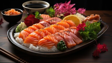 close up of such a delicious sashimi sushi set