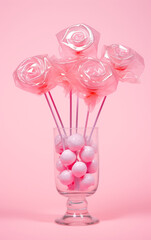 Pink Rose Lollipops in Glass Vase
