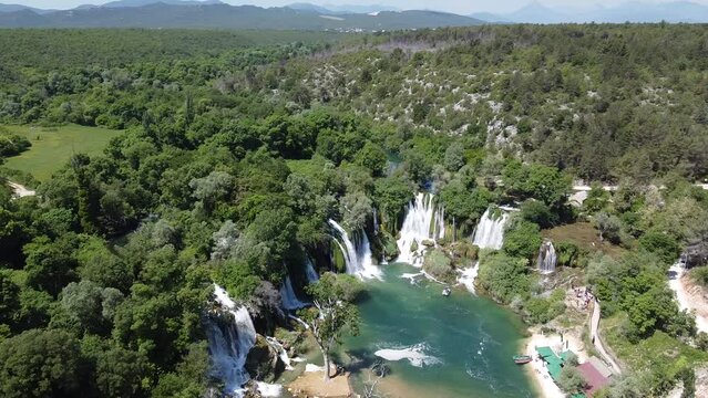 Drone video of beautiful waterfall in nature forest