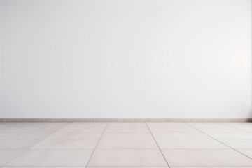 Image photo of empty tile floor with white wall - obrazy, fototapety, plakaty