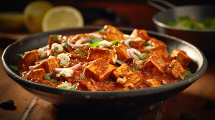 Paneer Makhani Butter Masala Curry on Selective Focus Background - obrazy, fototapety, plakaty