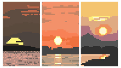 pixel art sunset vector