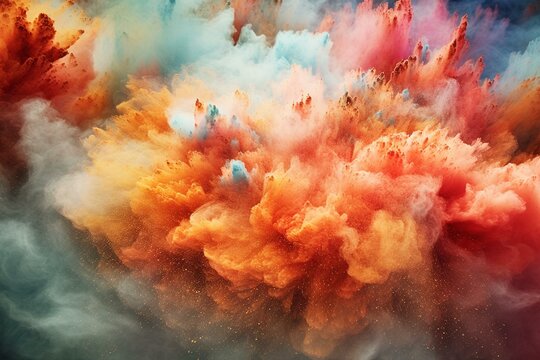Explosion of vibrant powder, vibrant dust clouds. Generative AI