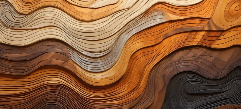 Wood art background illustration - Abstract closeup of detailed organic black brown wooden waving waves wall texture banner wall, overlapping layers