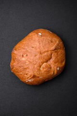 Delicious fresh crispy brown bread with seeds and grains