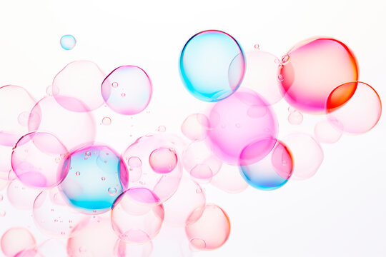photo of pastel soap bubbles on white background