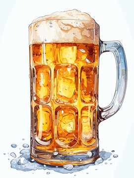 Drawing of full of beer glass mug with foam illustration separated, sweeping overdrawn lines.
