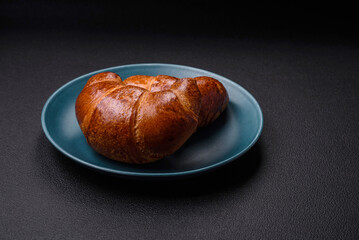 Delicious baked crispy croissants as an element of an invigorating, nutritious breakfast