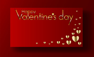 Red paper banner with gold hearts. Valentines day greeting card template, sticker, banner, template, mockup. Paper cut style