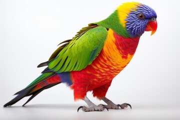 A Vibrant Parrot Perched on a Clean White Surface Created With Generative AI Technology
