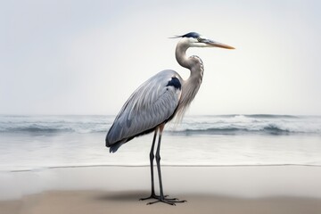 A Majestic Great blue heron Surveying the Vast Shoreline Created With Generative AI Technology