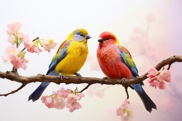 A Serene Moment: rainbow birds Perched on a Majestic Tree Branch Created With Generative AI Technology