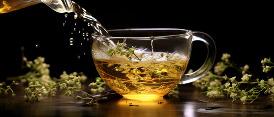Herbal tea pour, flower infusion.