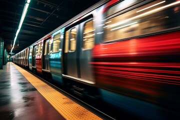 blurred motion of subway train. Generative AI