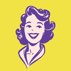 retro cartoon illustration of a happy smiling woman with sketchy simple face - 673207925