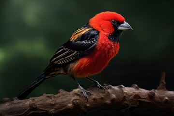 Fototapeta premium A Majestic Red Bishop Bird Perched on a Serene Branch Created With Generative AI Technology