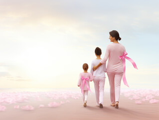 A mother and her daughter join hands to engage in breast cancer awareness efforts side by side