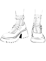 School shoes with socks line style illustration