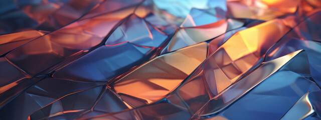 Abstract glass art in blues and oranges. - obrazy, fototapety, plakaty