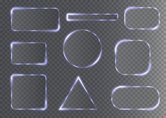 Collection of futuristic hud light frame. Technological background. Light glass frames square, oval, rectangle, triangle, circle. Vector illustration.