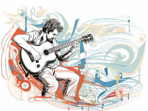 man playing guitar, abstract colorful art clip art preview