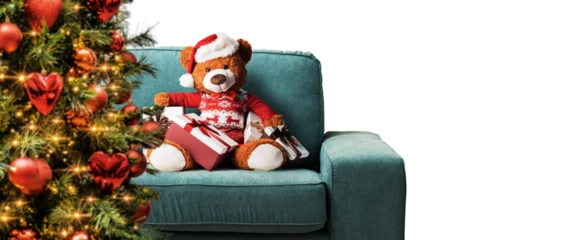 Tapeten Cute teddy bear and Christmas tree © stokkete