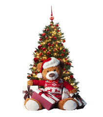 Christmas tree, teddy bear and gifts