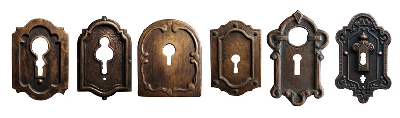 Keyhole collection - Antique fantasy intricate key hole - premium pen tool PNG transparent background cutout.  - obrazy, fototapety, plakaty
