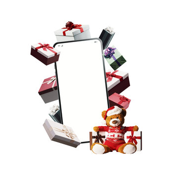 Buy Christmas gifts online: shopping app on smartphone