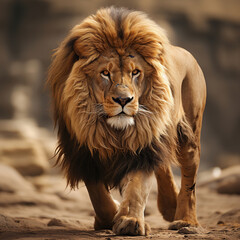 Fototapeta premium King of the Savanna: A Majestic Lion's Journey,portrait of a lion,portrait of a male lion
