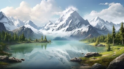 Naklejka na ściany i meble lake in the mountains, Glacial Reflections