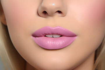 Bubblegum pink lips. Sexy Lips close up. Healthy full woman lips. Pink pouty lips. Pink lipstick.
