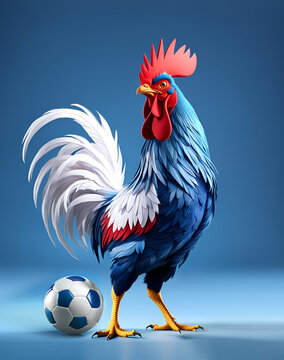 Coq tricolore bleu blanc rouge, mascotte sportive de l'&eacute;quipe de France - IA g&eacute;n&eacute;rative