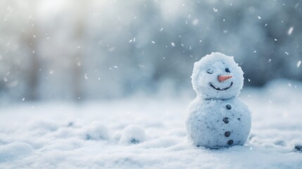 Obraz premium Snowman in Snowy Setting, Ideal for Winter and Christmas Themes