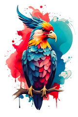 watercolor colorful bird on transparent background
