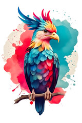 watercolor colorful bird on transparent background