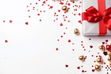 Christmas and New Year holiday greeting card background. Christmas gifts and ornaments on white background. Generative AI