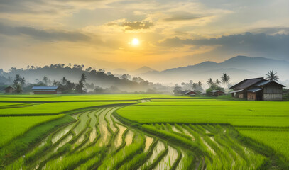 Rural paddy field at morning